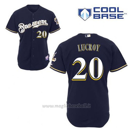 Maglia Baseball Uomo Milwaukee Brewers Jonathan Lucroy 20 Blu Blu Alterner Cool Base